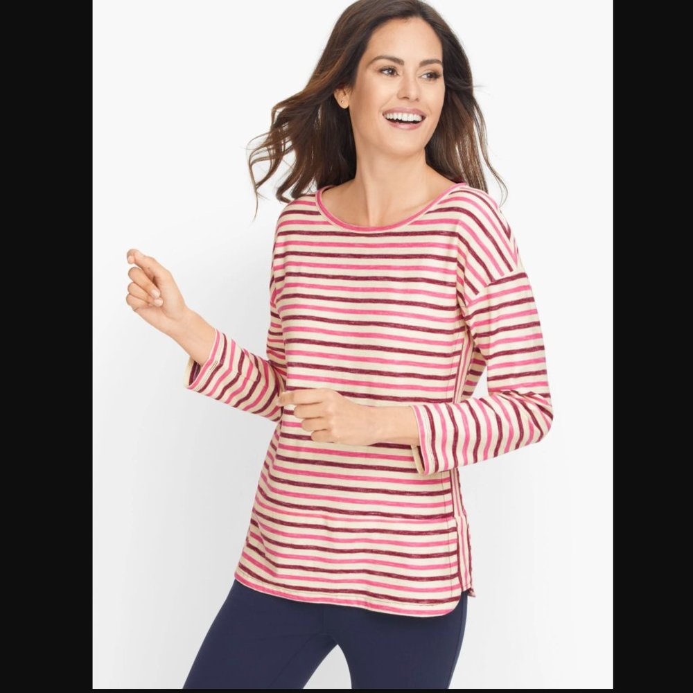 Talbots Tonal Stripe Side Panel Pullover Top LP